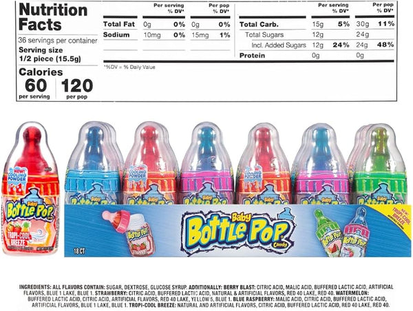 Baby Bottle Pop Tung 18x24g Assorted